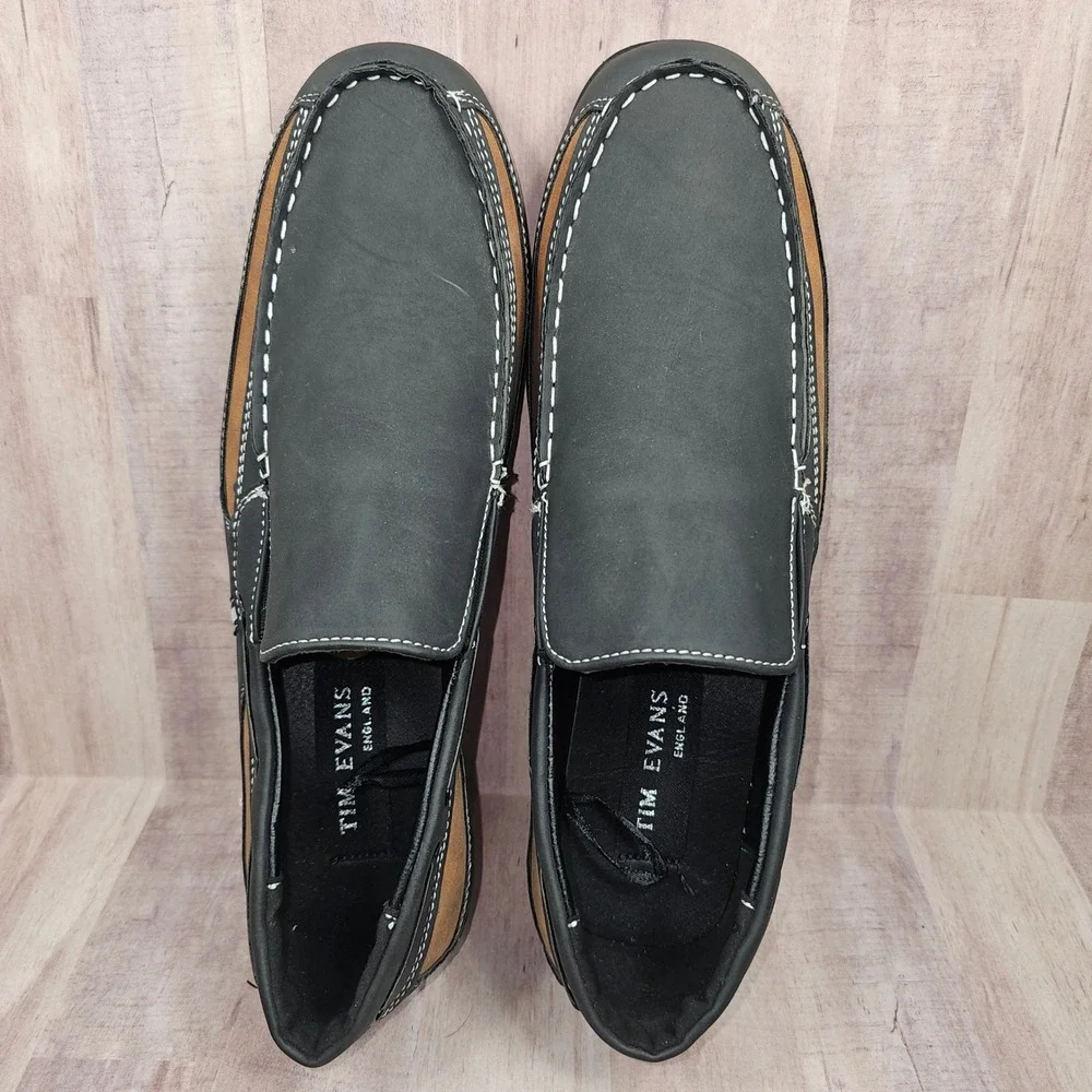Tim Evans England Mens Loafers Black Brown Driving Shoes Moc Toe Slip On Sz 13